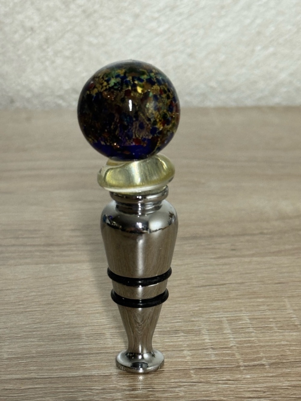 Vintage Art Glass Multicolor Ball Shaped Bottle Stopper - Picture 3 of 8